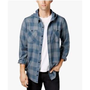 Hurley Men's Landon Hooded Long Sleeve Shirt Distressed Obsidian Y2K Skater SzXL